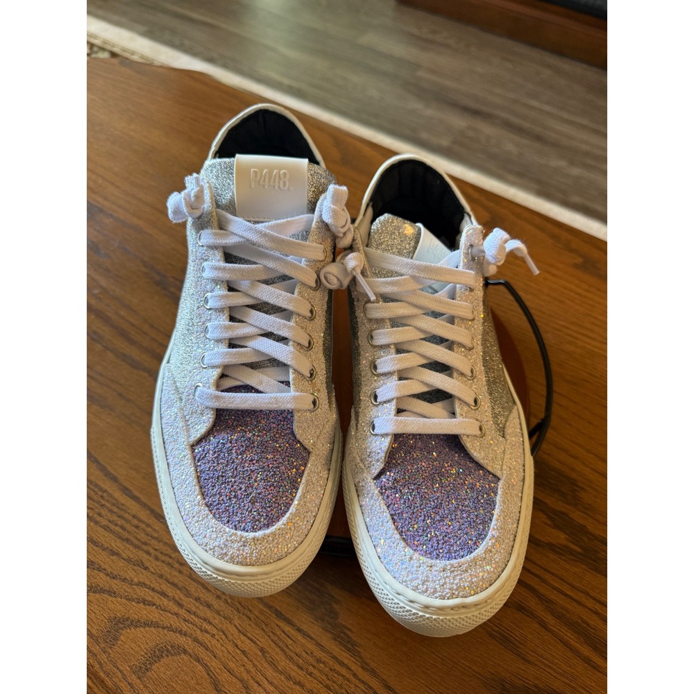 P448 John Womens Silver Purple Glitter Low‎ Top Sneakers Size 38 Italy 0711